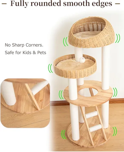 Miniatura 4 de Wood Cat Tree for Large Cats, 50'' Modern Indoor Cat Tower with Basket Beds, Cat Condo & Clear Hammock, Multi-Level Wooden Cat Furniture for Home