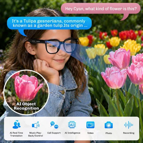 Miniatura 5 de Lentes inteligentes AI con cámara, video HD 4K y captura de fotos, traducción en tiempo real, gafas de grabación con asistente de IA, audio de oído