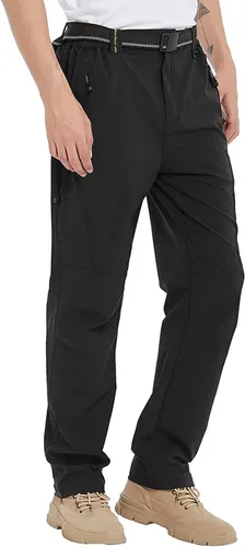 Miniatura 3 de Pantalones de senderismo para hombre con cinturón, secado rápido, ligeros, impermeables, con bolsillos con cremallera