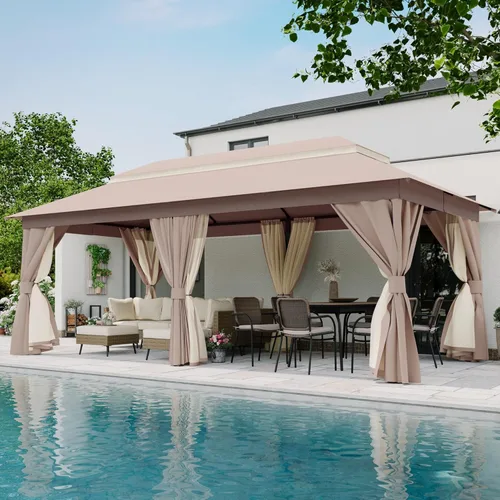 Miniatura 42 de LAUSAINT HOME 8'x8' Outdoor Gazebo, Metal Frame Heavy Duty Patio Canopy Tent Shelter with Double Roofs, Mosquito Nettings and Privacy Screens for