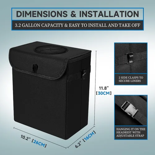 Miniatura 3 de Basurero para automóvil con tapa, organizador y almacenamiento a prueba de fugas, impermeable, cubo de basura multiusos para automóvil