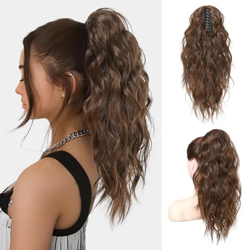 Miniatura 13 de FLUFYMOOZ Extensión de cola de caballo, extensión de cola de caballo con clip de garra de 18 pulgadas, extensiones de cabello ondulado y rizado