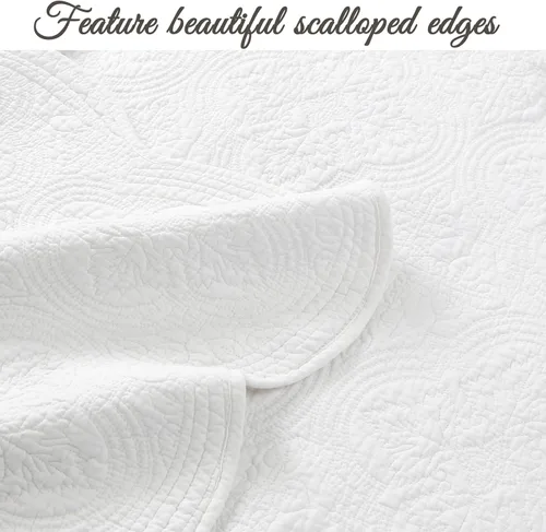 Miniatura 3 de Cozy Line Home Fashions - Juego de edredón de cama de algodón 100% Victoriano con medallón sólido blanco, matelassé, grabado, reversible, ligero