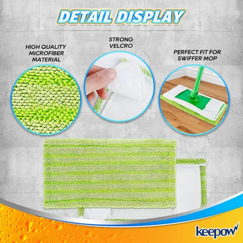 Miniatura 5 de KEEPOW Almohadillas reutilizables para trapeador compatibles con Swiffer Sweeper – Recambios de limpieza de pisos de microfibra lavables para uso