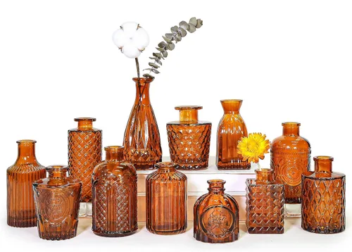 Miniatura 17 de SUPMIND Juego de 12 jarrones de cristal, pequeños jarrones de flores verdes para centros de mesa a granel, mini jarrón vintage para boda, hogar