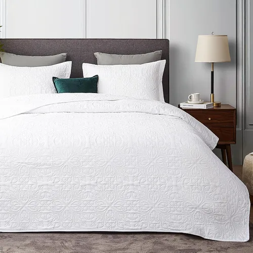 Miniatura 28 de Hansleep - Juego de edredón de tamaño King en verde oliva - Colcha de damasco ultrasónica para todas las estaciones, juego de ropa de cama suave