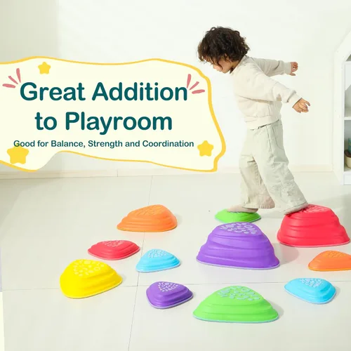 Miniatura 6 de makarci 11 piezas de piedras de equilibrio para niños – Piedras de equilibrio antideslizantes con tapas de goma, juguetes sensoriales para niños