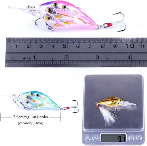 Miniatura 5 de CrankBaits - Señuelos de pesca CrankBait of Bass, señuelos de agua dulce y salada para agua poco profunda, cebo de buceo profundo, cebo de agua