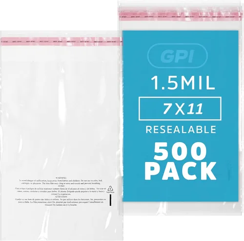 Miniatura 13 de GPI - Paquete de 100 bolsas de polietileno transparentes de 7 x 11 pulgadas, 1.5 mil. - Bolsas de polietileno resellables con tira adhesiva