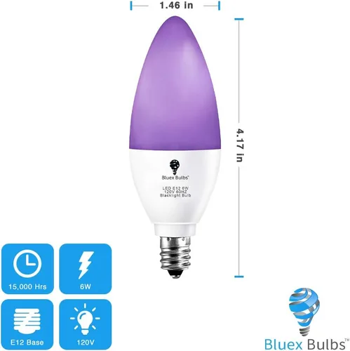 Miniatura 2 de Paquete de 2 bombillas LED negras, 6 W, E12, nivel de bombilla de luz negra, 385-400 nm, pintura corporal, que brilla en la oscuridad, bombilla LED