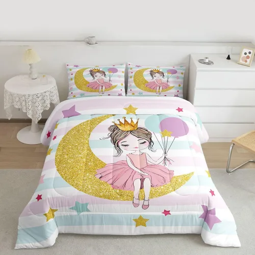 Miniatura 64 de Erosebridal Juego de ropa de cama de princesa de ballet, tamaño Queen, juego de edredón de 3 piezas para niñas bailarinas de ballet, lindo juego