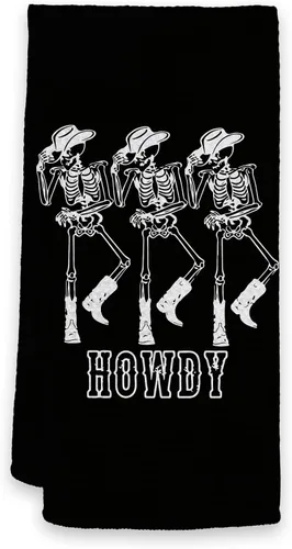 HIWX Toallas de mano de Halloween, toallas de cocina de Halloween, diseño de esqueleto Howdy Preppy de Halloween, toallas de cocina decorativas de