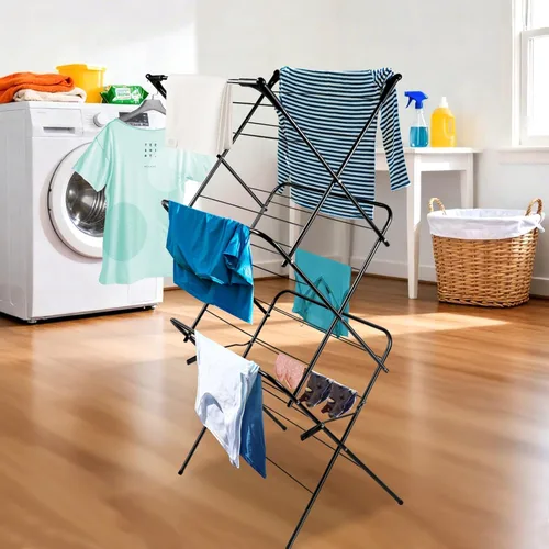 Miniatura 8 de Tendedero plegable para ropa Escurridor portátil plegable para ropa Uso para interiores y exteriores Ahorro de espacio Negro 54 x 24 x 17