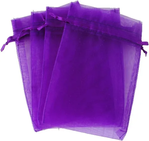 G2PLUS Bolsas de organza moradas de 4 x 6 pulgadas, 100 bolsas de organza con cordón, bolsas de malla transparente para joyas, bolsa de regalo de