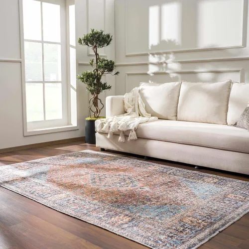 Miniatura 9 de Hauteloom Wentworth - Alfombra lavable a máquina para sala de estar, dormitorio, borde de medallón, diseño floral desteñido, oriental tradicional