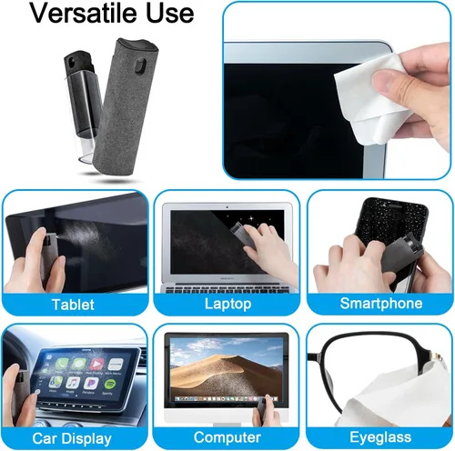 Miniatura 4 de Paquete de 2 limpiadores de pantalla en aerosol y toallitas para monitor de laptop y pantallas de automóvil, kit de limpieza de niebla de pantalla