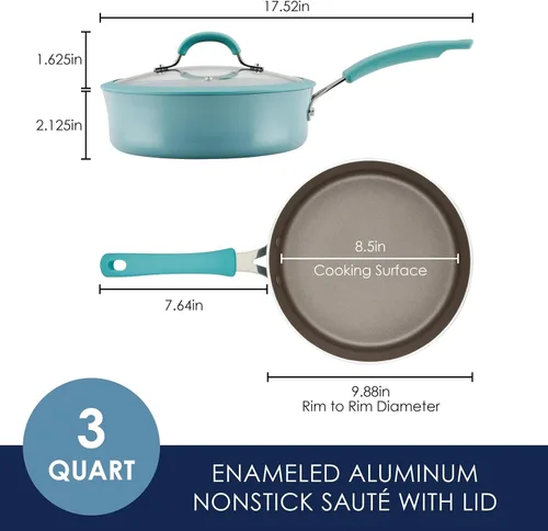 Miniatura 2 de Rachael Ray Cook + Create Sartén Sauté Antiadherente con Tapa, 3 Cuartos, Azul Agave