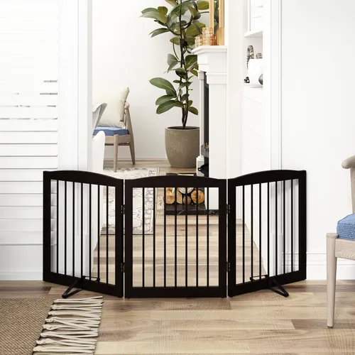 Miniatura 2 de PUPETPO Puerta independiente para mascotas para perros, puerta plegable de madera para perros para casa, puerta interior para perros para puertas