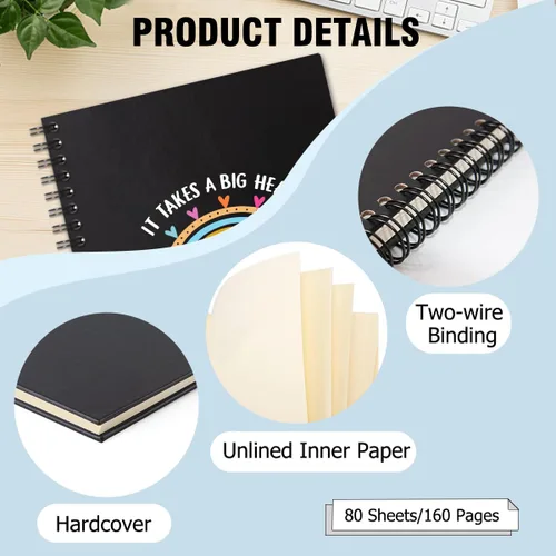 Miniatura 3 de It Takes A Big Heart - Cuadernos en espiral de tapa dura de 160 páginas de 6 x 8 pulgadas para escribir y dibujar, divertido diario negro arcoíris
