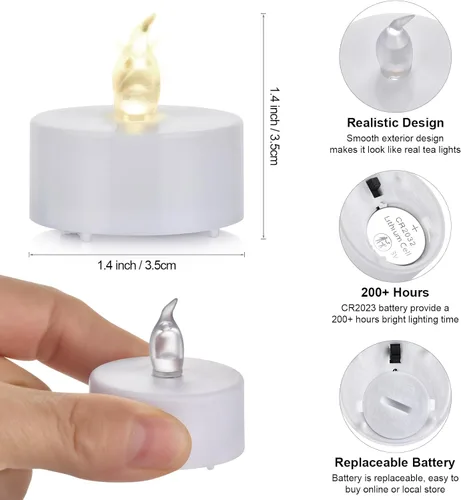 Miniatura 5 de Velas de té sin llama, paquete de 100 velas LED, realistas y brillantes, parpadeantes, de larga duración, 200 horas para festividades, fiestas