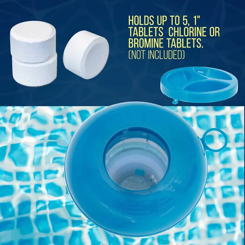 Miniatura 4 de U.S. Pool Supply Dispensador de tabletas químicas flotante para piscina y spa de 1 pulgada, dispensador de cloro y bromo, flotador plegable de 5
