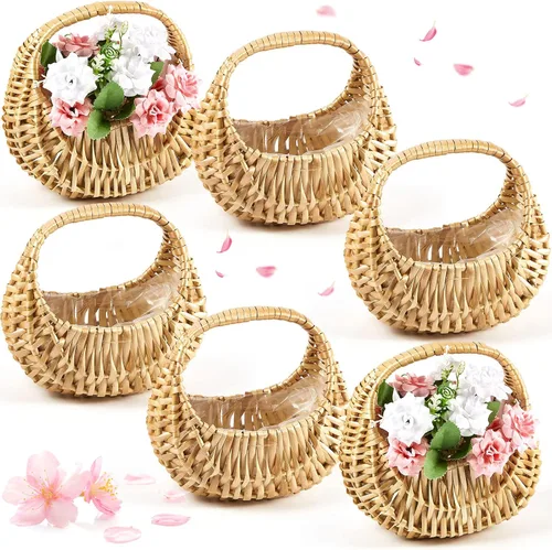 Miniatura 7 de Taiyin Paquete de 3 cestas de mimbre de mimbre de paja de media luna con asa, ideal para boda, niña, picnic, almacenamiento de jardín y decoración