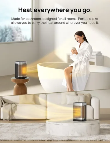 Miniatura 6 de DREO Calentador de espacio para baño e interior, calentador portátil, calentador de cerámica PTC, seguro y silencioso de 1500 W, termostato digital