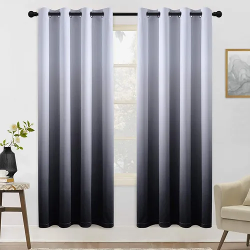Miniatura 11 de COSVIYA Cortinas 100% Opacas Azul Degradado con Lazos Ajustables para Cocina Aislamiento Térmico Oscurecimiento de Habitación Cenefa con Bolsillo