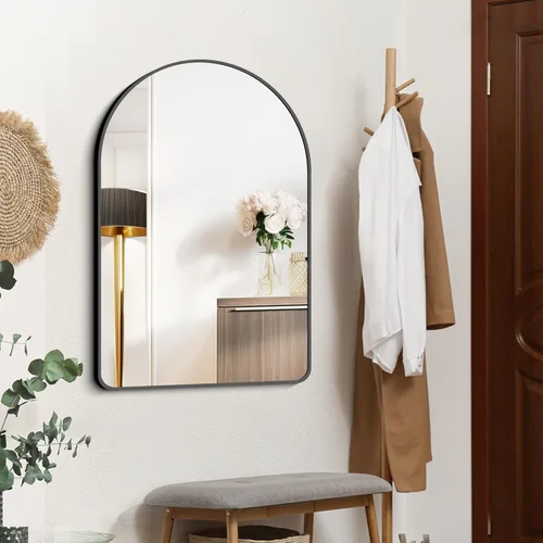 Miniatura 29 de FORBATH Espejo de baño arqueado de 16 x 24 pulgadas, espejo de baño negro montado en la pared, moderno marco de aleación de aluminio, espejo de arco
