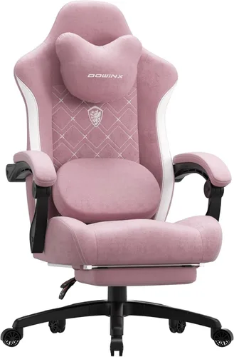 Miniatura 11 de Dowinx Silla de Juegos con Soporte Lumbar de Masaje con Calentamiento, Sillas de Tela Grandes y Altas para Adultos con Reposapiés, Silla de Juego