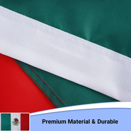 Miniatura 5 de FLAGWIN Bandera mexicana de 3 x 5 pies, bandera mexicana bordada resistente con 2 ojales de latón y rayas cosidas de doble costura, bandera
