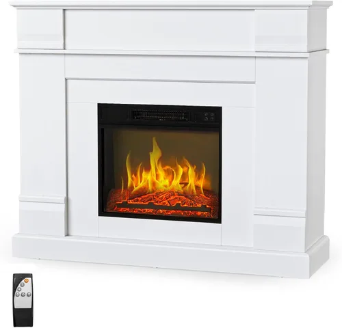 Bonnlo - Estufa de chimenea eléctrica independiente de 47'' con control remoto y temporizador, calentador de chimenea falso realista con 6 colores