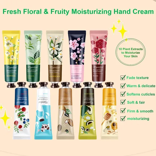 Miniatura 6 de Paquete de 10 cremas de manos para manos agrietadas, loción de manos con fragancia botánica natural, mini crema de manos para trabajar manos secas