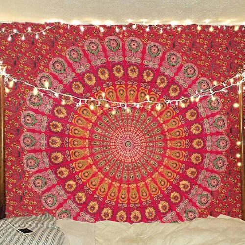 Miniatura 51 de Tapiz hippie indio bohemio psicodélico dorado azul pavo real mandala colgante en la pared (negro blanco, Queen (84 x 90 pulgadas) (84.6 x 90.6 in)