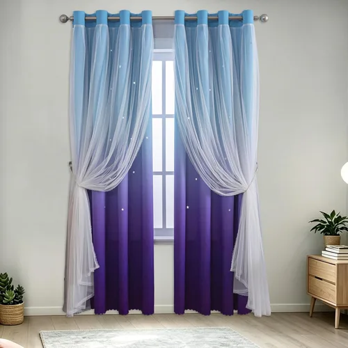 Miniatura 17 de indistar Cortinas opacas con recortes de estrellas para dormitorio de niña, cortinas de oscurecimiento de habitación y cortinas para habitación