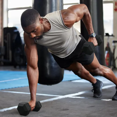 Miniatura 7 de RitFit Juego de mancuernas hexagonales con revestimiento de goma de 5 a 780 libras con estante para gimnasio en casa, entrenamiento de fuerza