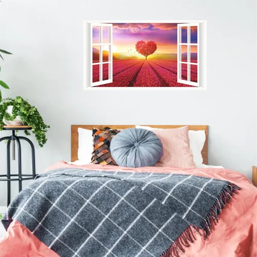Miniatura 2 de Calcomanías de pared 3D con diseño de árbol de amor de la naturaleza, para despegar y pegar, calcomanías falsas para ventana de paisaje, decoración