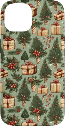 Miniatura 4 de Vintage Christmas Theme Holiday Trees, Presents, Teal, Bows Case for iPhone 17
