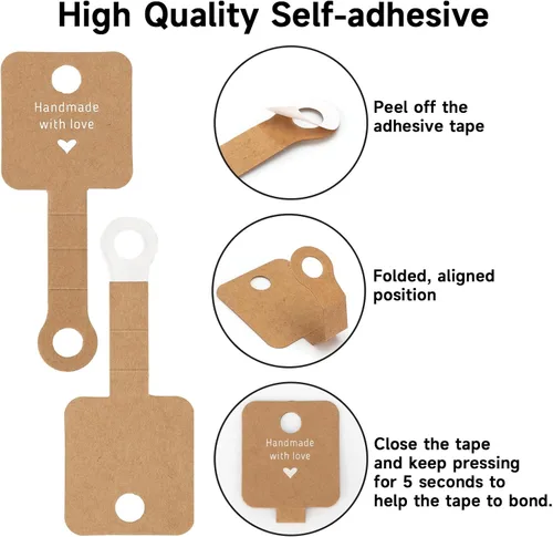 Miniatura 4 de joycraft 100 tarjetas autoadhesivas para pulseras, papel kraft hecho a mano con tarjetas en blanco de amor, embalaje de joyería para vender