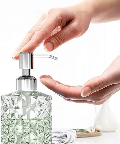 Miniatura 3 de GLADPURE Dispensador de jabón - paquete de 2 dispensadores de jabón de manos de vidrio transparente, 12 onzas de capacidad, con diseño de diamante