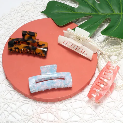 Miniatura 6 de Paquete de 8 pinzas acrílicas medianas de mariposa para el cabello, estampado de leopardo, agarre fuerte antideslizante para mujeres y niñas