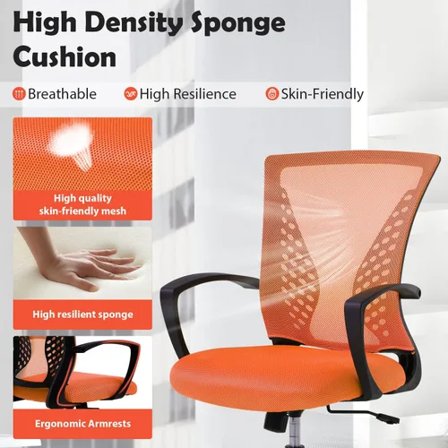 Miniatura 5 de Silla de oficina ergonómica con soporte lumbar, silla de computadora de malla ajustable para oficina en casa, silla giratoria de respaldo medio