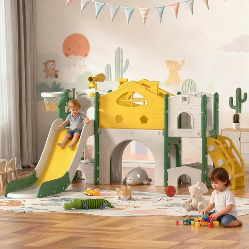 JAXPETY Juego de tobogán y escalador 8 en 1 para niños pequeños, para interiores y exteriores, con escaleras, túnel, telescopio, almacenamiento, aro