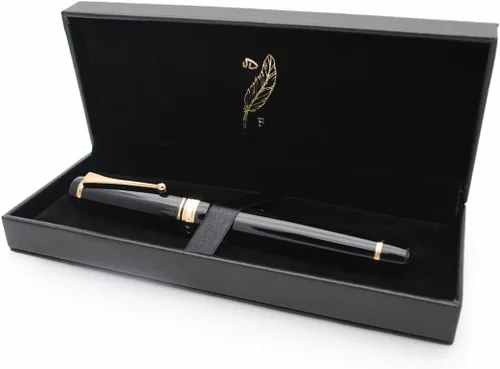 Miniatura 5 de Pluma estilográfica grande de metal, plumilla mediana de 0,7 mm, incluye convertidor de tinta y 5 cartuchos, acabado brillante pintado al piano Negro