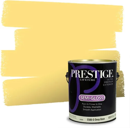 Miniatura 201 de PRESTIGE Pinturas Pintura Exterior e Imprimación En Uno, 1 Galón, Satinado, Pareja Comparable de Benjamin Moore* Amarillo* 320BM-PCM