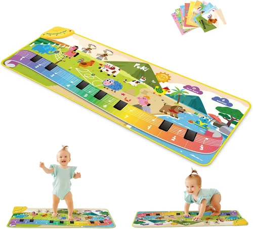 Miniatura 9 de Foki - Alfombrilla de piano para niños pequeños con 61 sonidos de música de animales, juguete educativo sensorial y musical para bailar, teclado