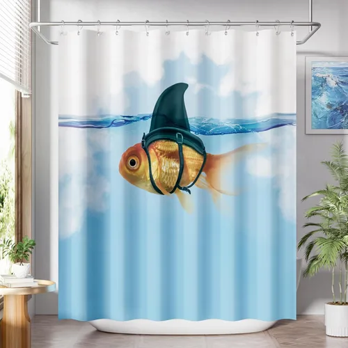 Miniatura 21 de AmazerBath Cortina de ducha azul, juegos de cortinas de ducha geométricas de tela con 12 ganchos para cortina de ducha, cortinas de ducha de Rayas