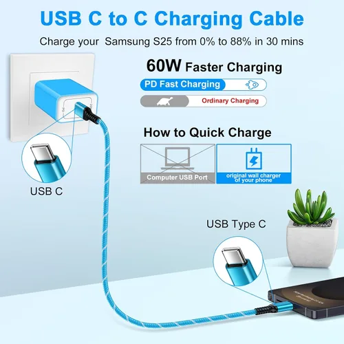 Miniatura 3 de Cable de carga rápida para iPhone 17e para iPhone 17 Pro Max 17 Pro 17 Air 16e 16 Pro Max/Plus/Pro 15,60 W, paquete de 2 cables de carga de 10 pies