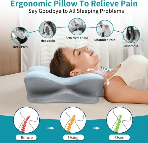 Miniatura 3 de Almohada Cervical para el Cuello para Alivio del Dolor - Almohada Ergonómica para Quienes Duermen de Lado para Soporte del Cuello, Almohadas