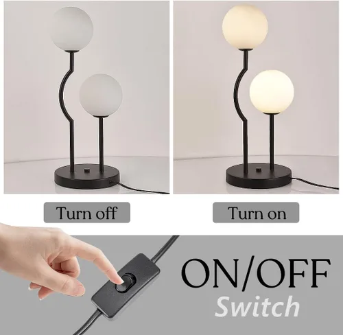 Miniatura 5 de Lámpara de mesa de globo negro de mediados de siglo industrial retro con 2 luces orbiculares de escritorio con globo de vidrio blanco para mesita